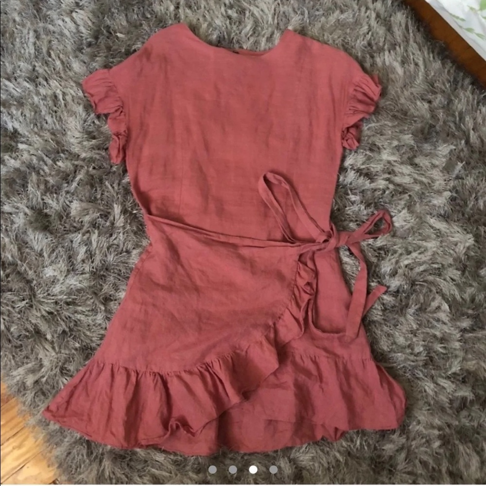 Pink Linen Ruffle Dress - Picture 3 of 4